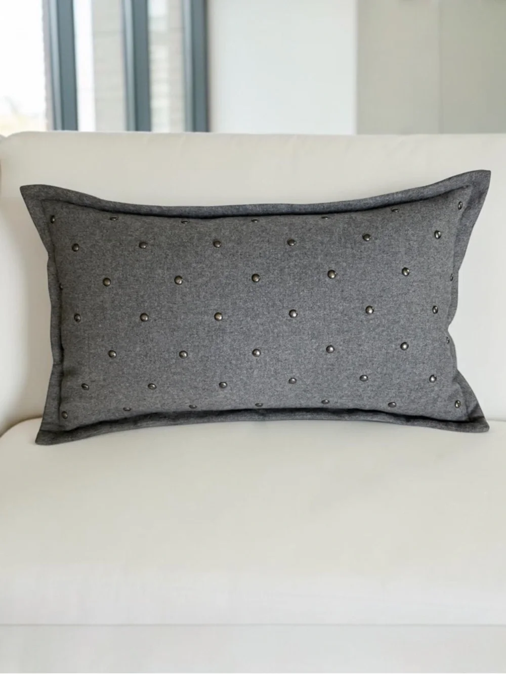 WEST ELM Wool Blend Lumbar Nailhead Decorative Pillow Insert Included